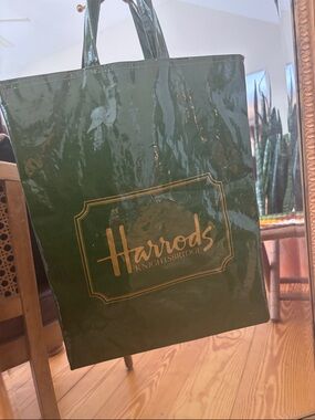 Harrods Knightsbridge Green PVC Logo Shopper Bag